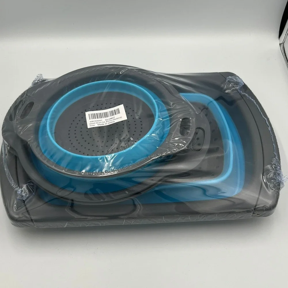 Glotoch Collapsible Colander Set Blue Grey Silicone BPA Free New